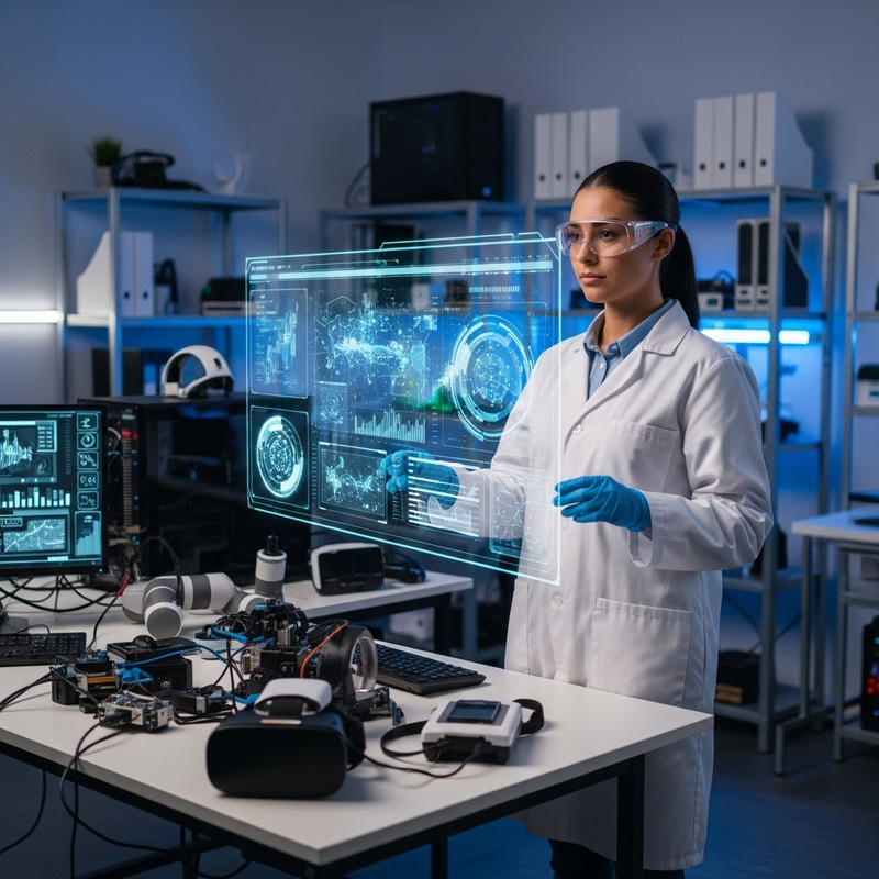 Innovative Hispanic Woman in Tech Laboratory Innovative Hispanic Woman in Tech Laboratory
