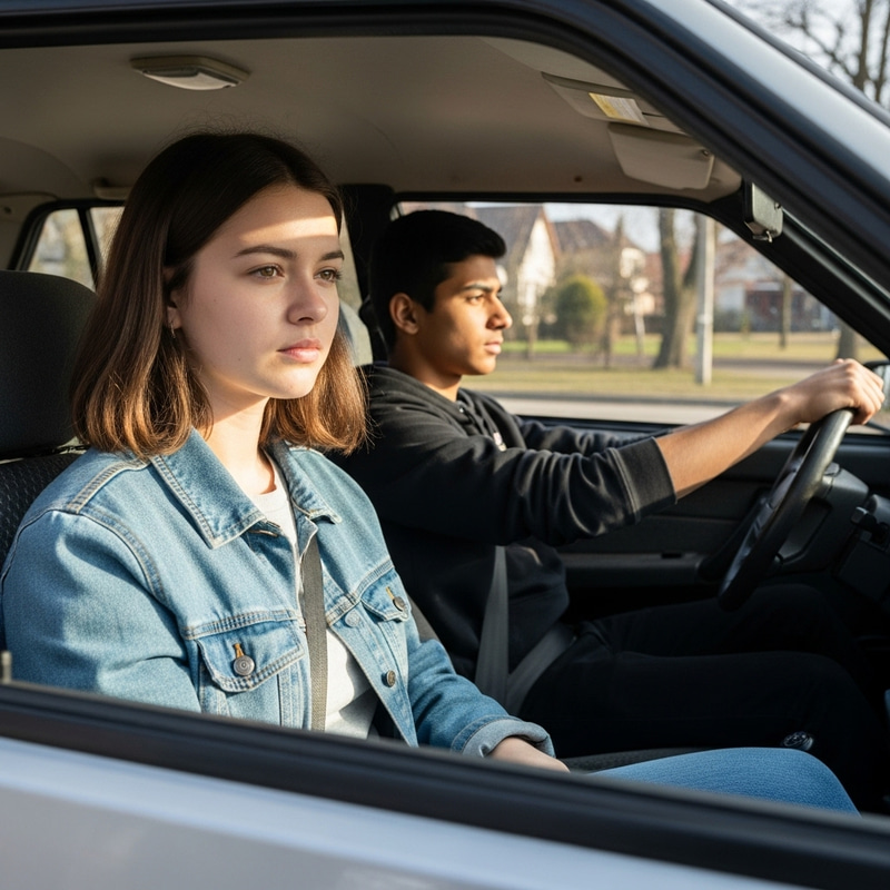 18-Year-Old Girl Seated in VAZ 2109 Car with Boy Driver 18-Year-Old Girl Seated in VAZ 2109 Car with Boy Driver