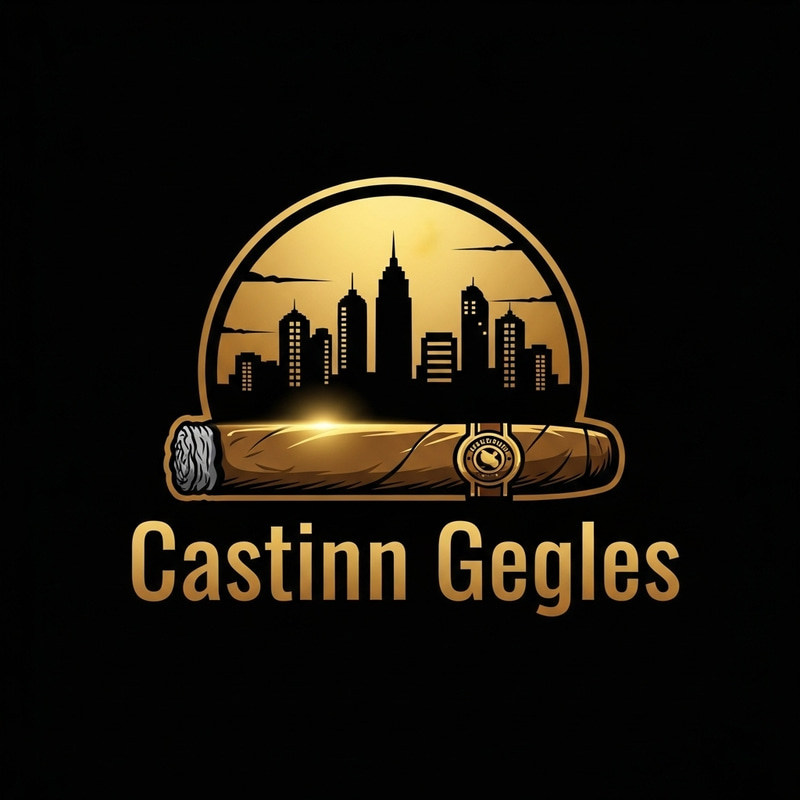 Cityscape Silhouette Logo with Prominent Cigar in Black & Gold