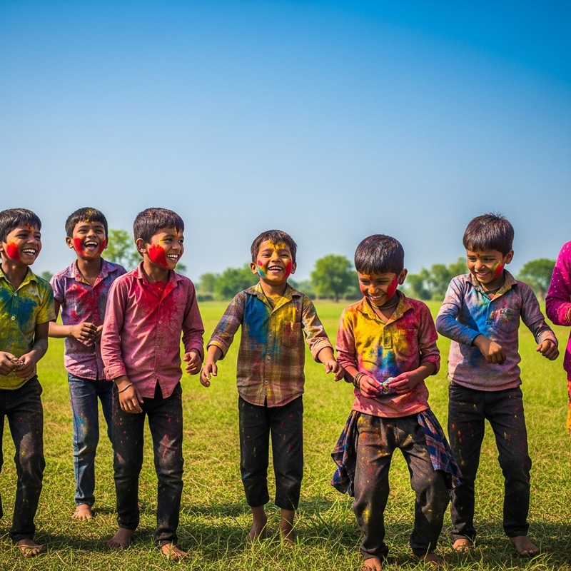 Joyful Kids Dancing at Holi Festival in India Joyful Kids Dancing at Holi Festival in India