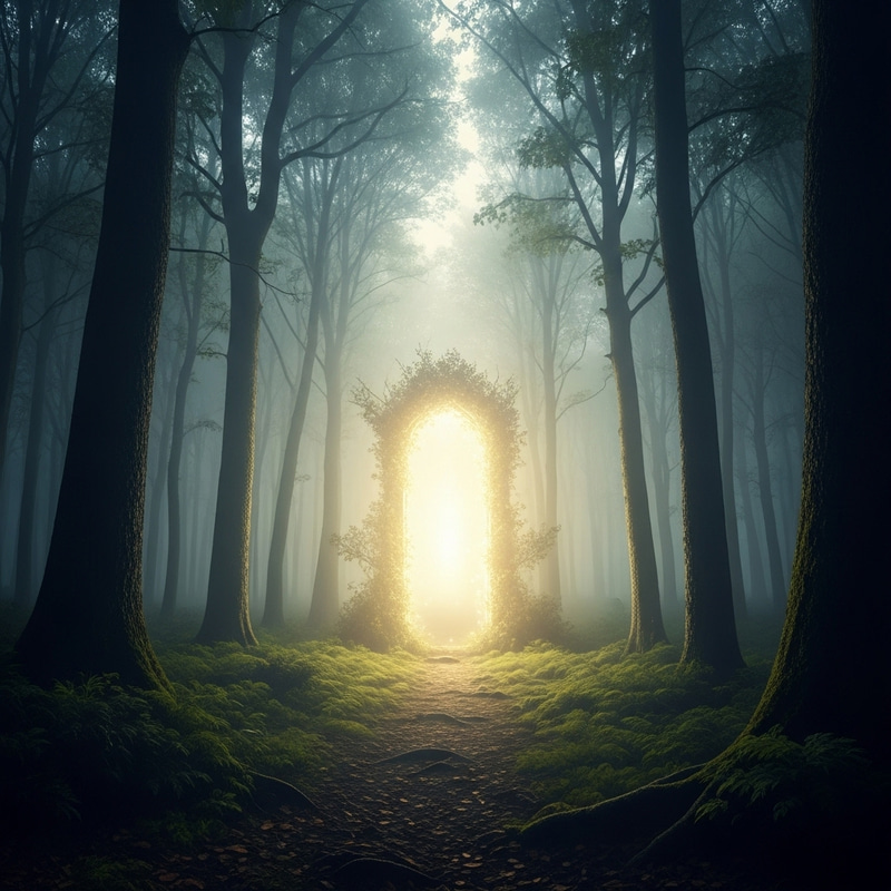 Mystical Forest Glowing Portal: Enchanting Digital Painting
