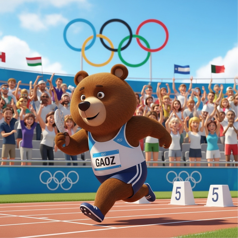 Animated Brown Bear at the Olympic Games Animated Brown Bear at the Olympic Games