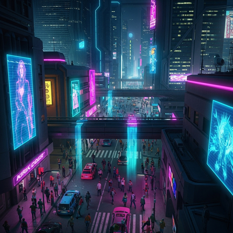 Vibrant Cyberpunk Cityscape with Neon Lights