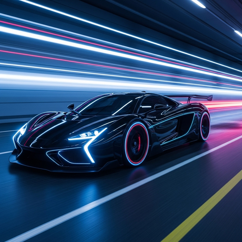 Sleek & Futuristic Supercar in Glossy Black w/ Neon Accents | Speed & Power Essence Sleek & Futuristic Supercar in Glossy Black w/ Neon Accents | Speed & Power Essence