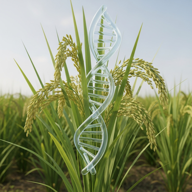 GMO Rice with Herbicide Tolerance: 3D DNA Illustration GMO Rice with Herbicide Tolerance: 3D DNA Illustration