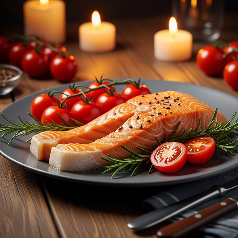 Gourmet Salmon Steak with Tomato and Rosemary Gourmet Salmon Steak with Tomato and Rosemary