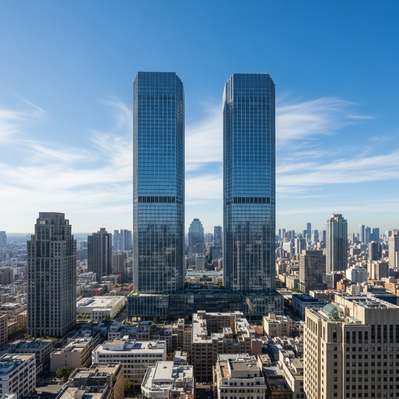 Twin Towers Cityscape | Urban Skyline Day View Twin Towers Cityscape | Urban Skyline Day View