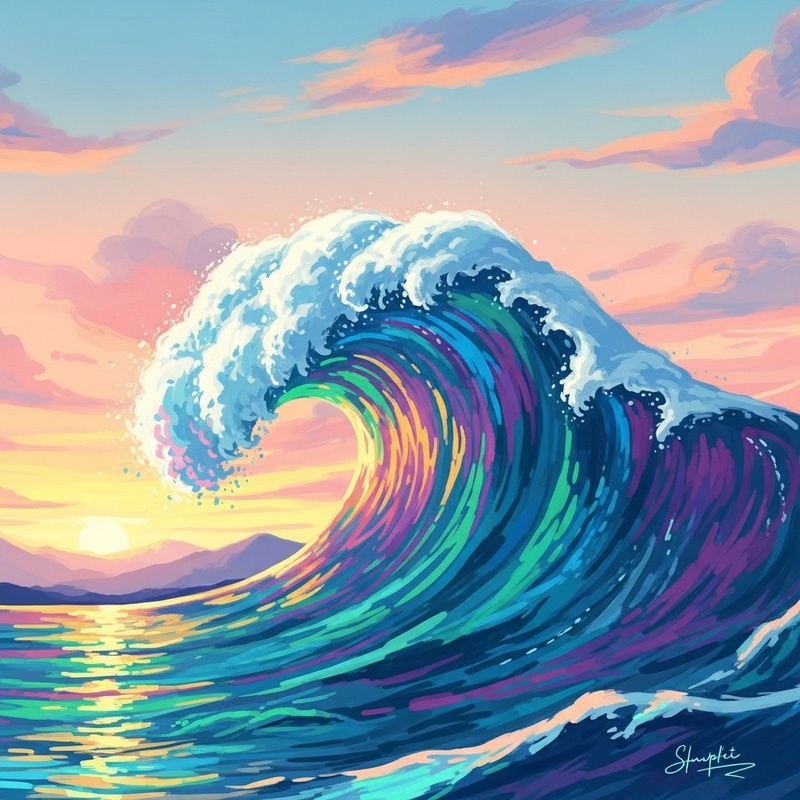 Playful Colorful Tsunami - A Surreal Dreamlike Scene