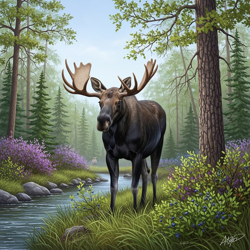 Majestic Moose in Serene Wilderness Majestic Moose in Serene Wilderness
