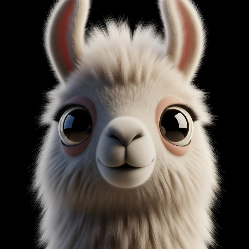 Adorable 3D Fluffy Llama Closeup Image