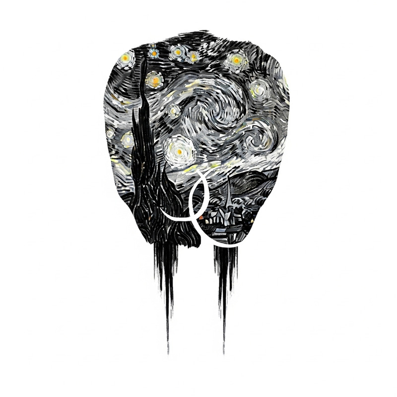 Monochromatic Starlit Night Tattoo Design for Couples Monochromatic Starlit Night Tattoo Design for Couples