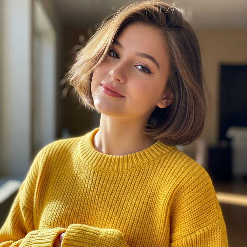 Short Hair Girl in Yellow Sweater Short Hair Girl in Yellow Sweater