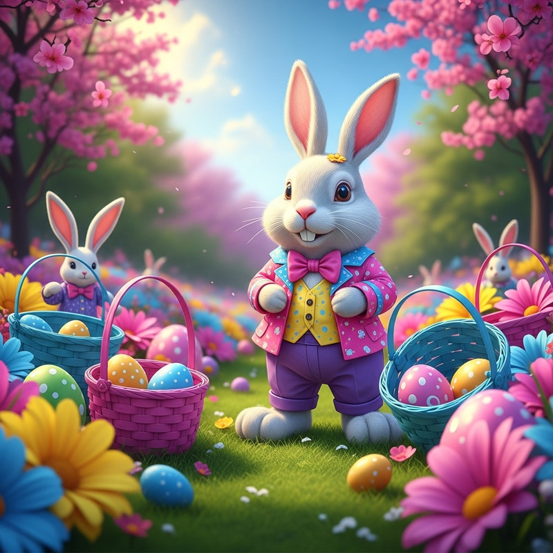 Intricate Fantasy Easter Bunny Outdoor Scene