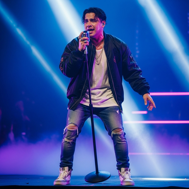 Anuel AA: Latin-pop Singer on Energizing Neon-Lit Stage