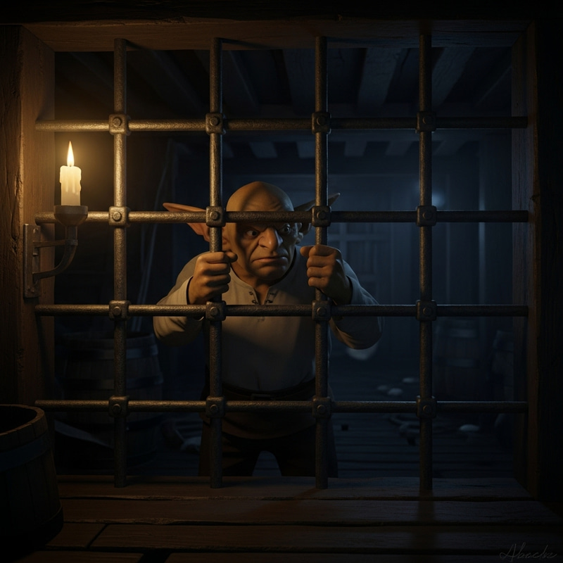 Goblin Captured Behind Iron Grate on Ship Goblin Captured Behind Iron Grate on Ship