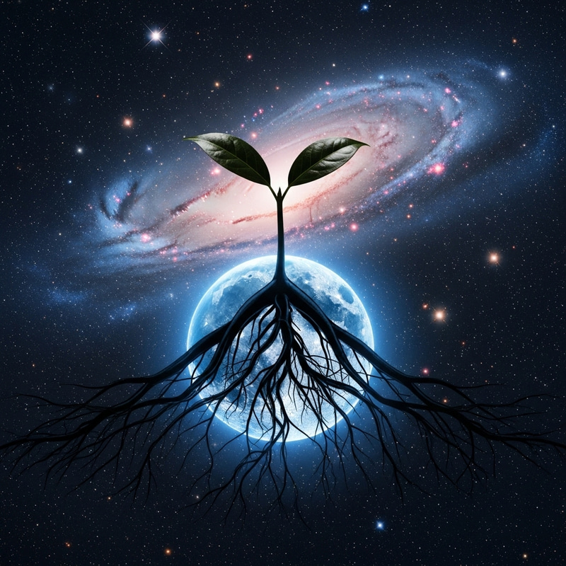 Luminous Blue Sphere with Celestial Roots & Sprouts Luminous Blue Sphere with Celestial Roots & Sprouts