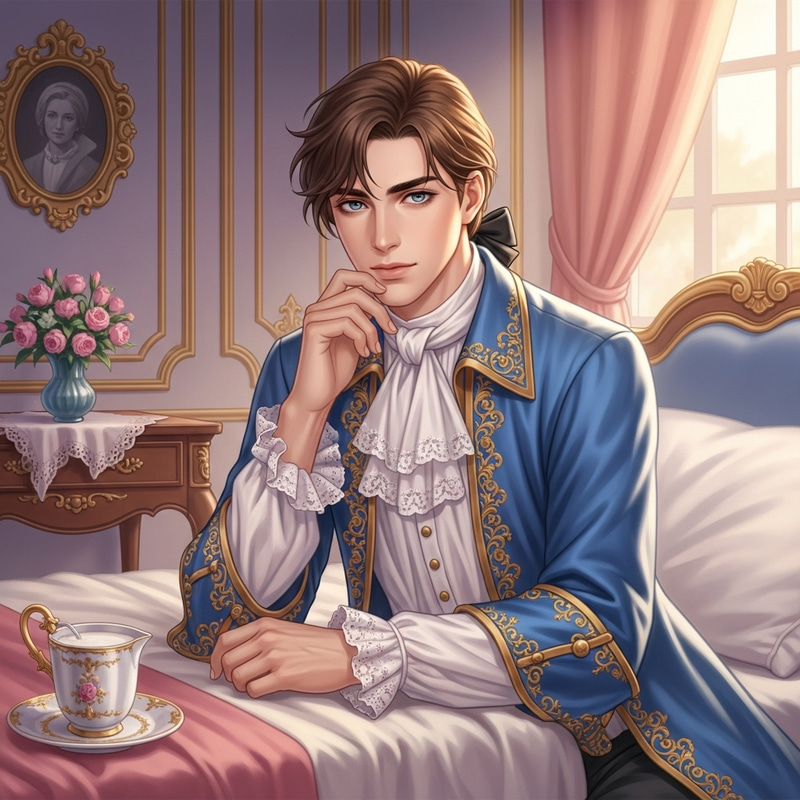 Handsome Young Man in 18th-Century Nightgown - Fine Art Portrait Handsome Young Man in 18th-Century Nightgown - Fine Art Portrait