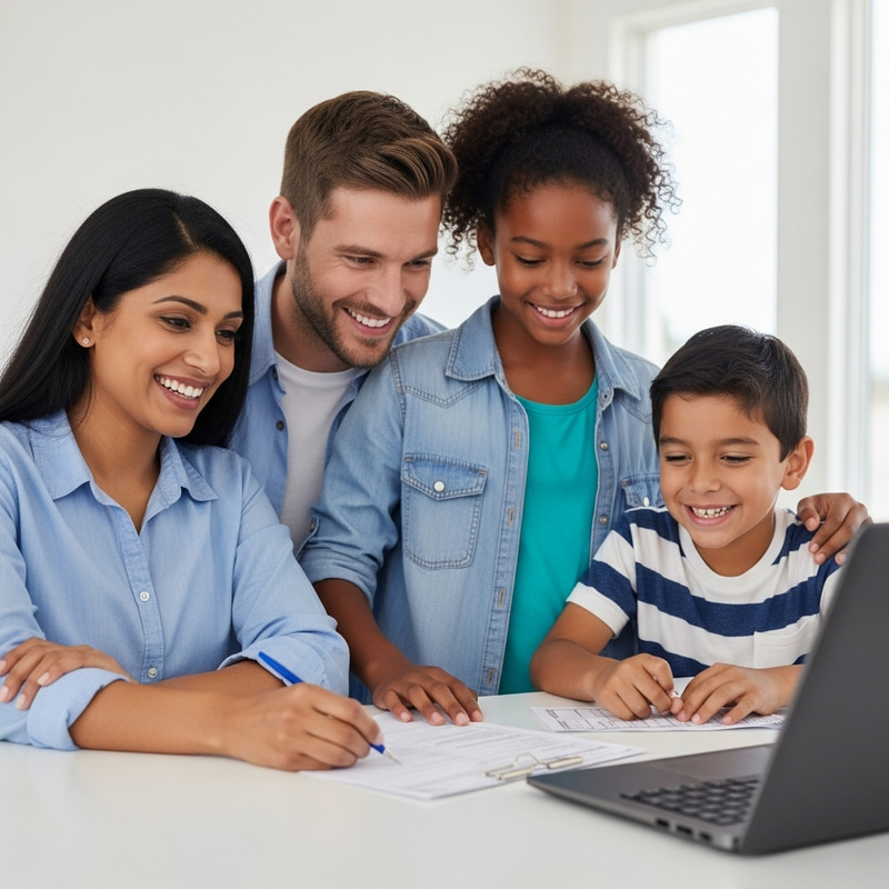 Happy Family Getting Mortgage for Brick Country Home | Building Dream Happy Family Getting Mortgage for Brick Country Home | Building Dream