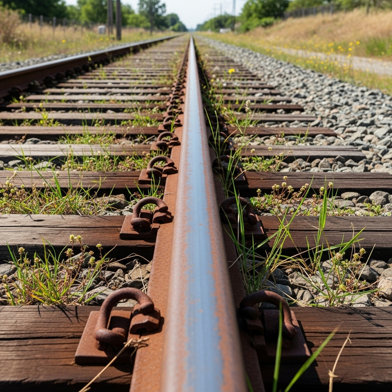 Oxidized Train Rails - Rusty Metal Tracks on a Sunny Day