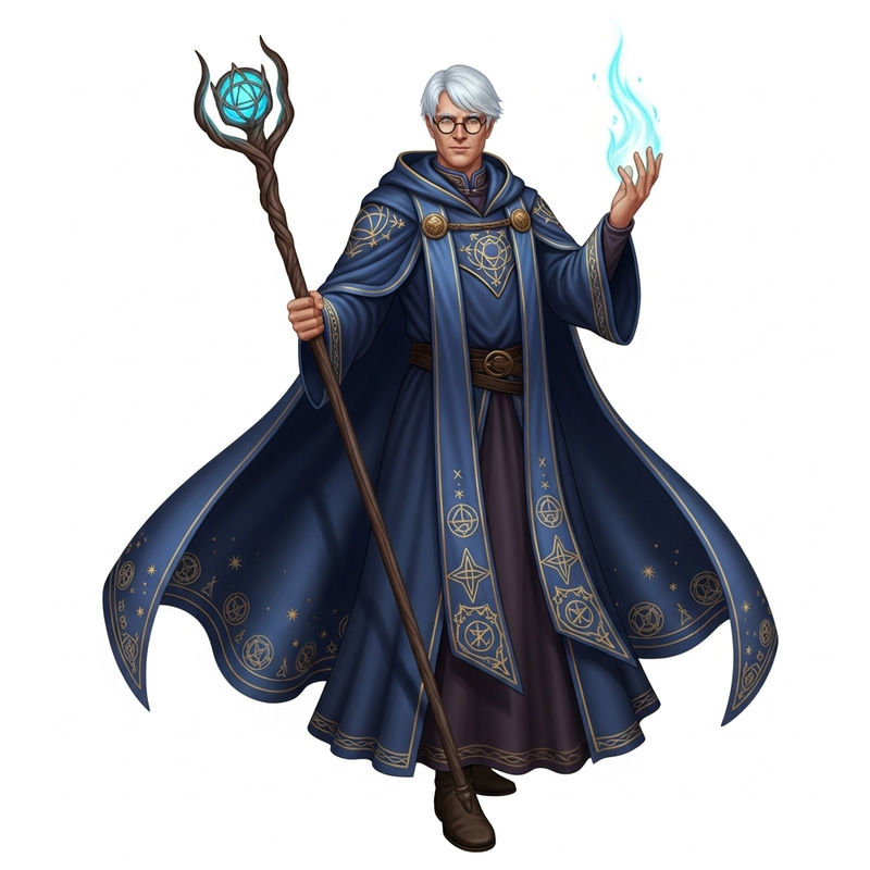 ENTP Wizard with White Hair and Round Glasses | Fantasy RPG Character
