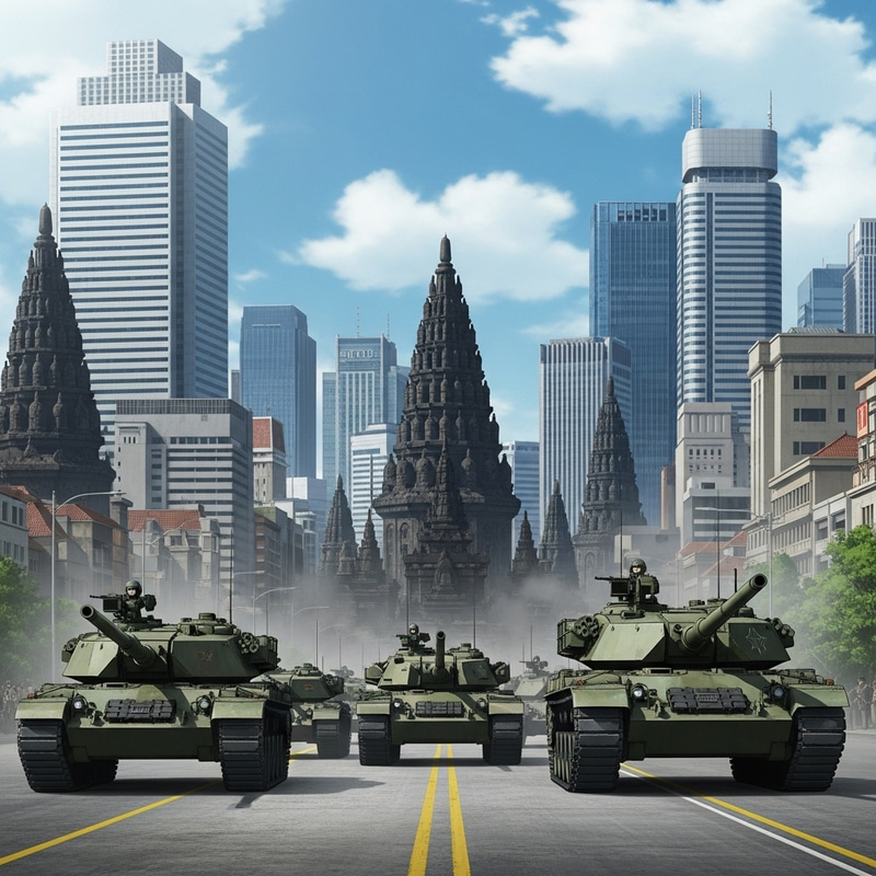Tank Marching in Jakarta: Anime Cityscape Tank Marching in Jakarta: Anime Cityscape