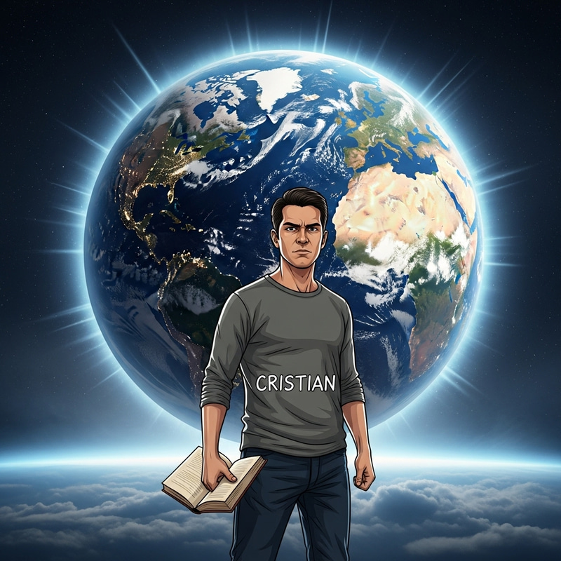 Cristian Defiantly Faces the Earth: Powerful Illustration