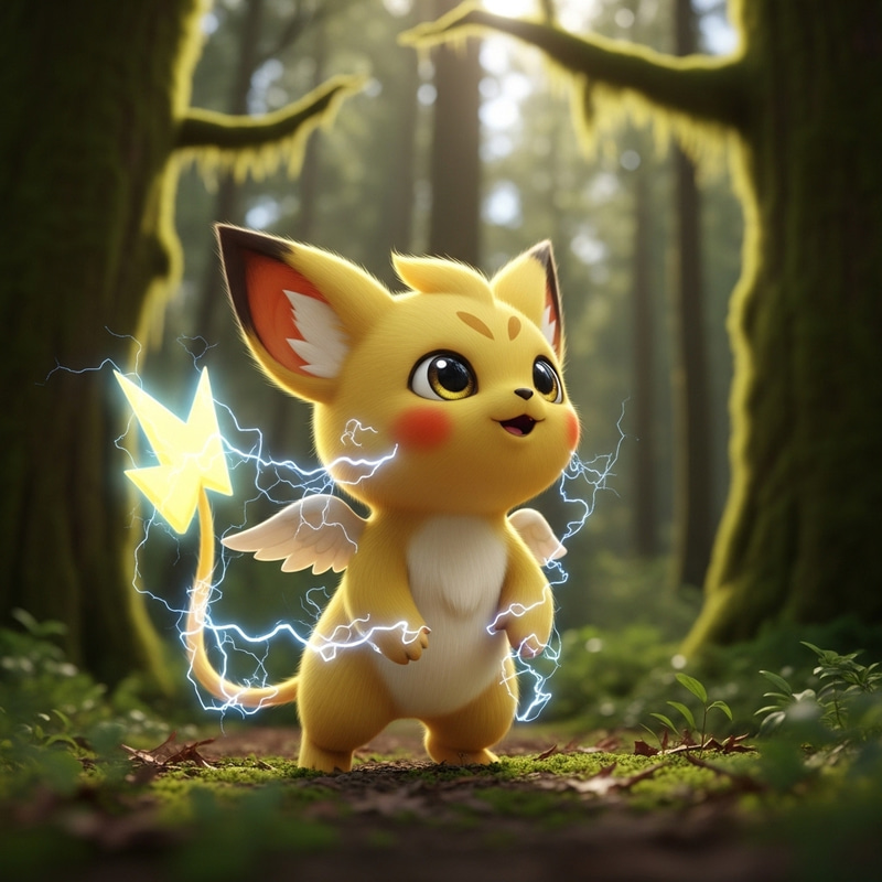 Friendly Yellow Creature in Serene Forest | Pikachu