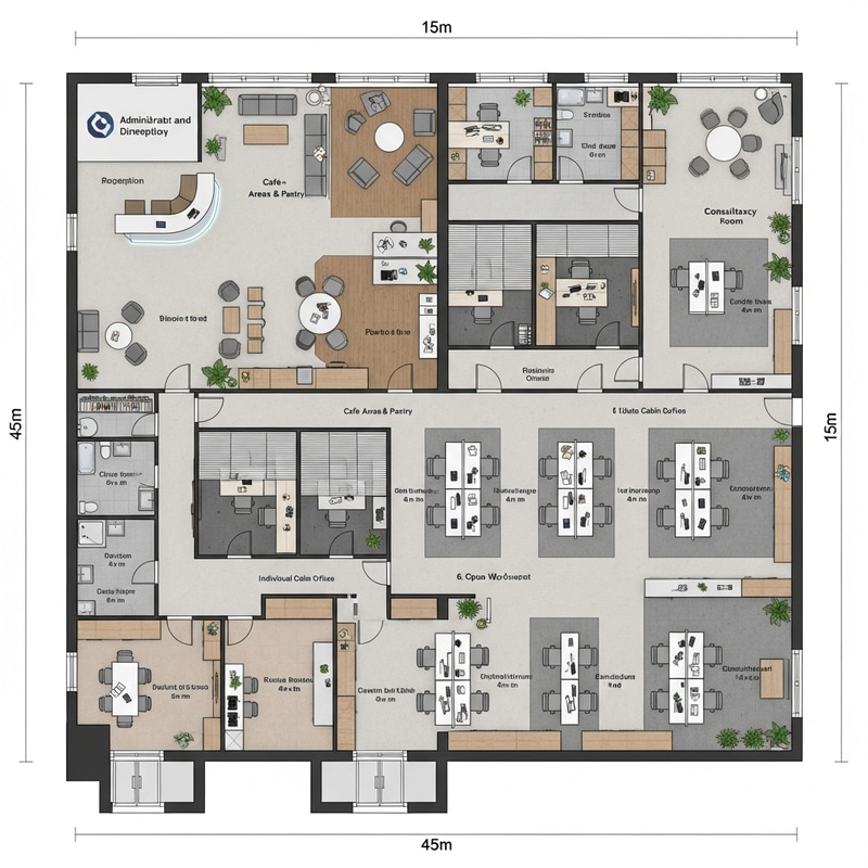 Functional Administrative Office Layout | Cafe, Consultancy Rooms & Cabin Offices Functional Administrative Office Layout | Cafe, Consultancy Rooms & Cabin Offices