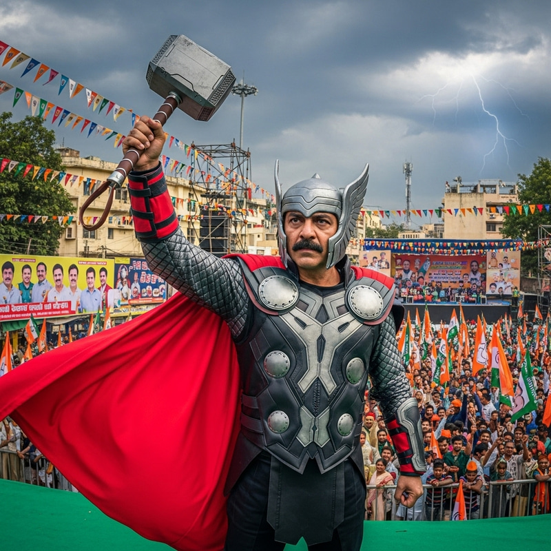 Narendra Modi as Indian Prime Minister transforms into powerful Thor superhero Narendra Modi as Indian Prime Minister transforms into powerful Thor superhero