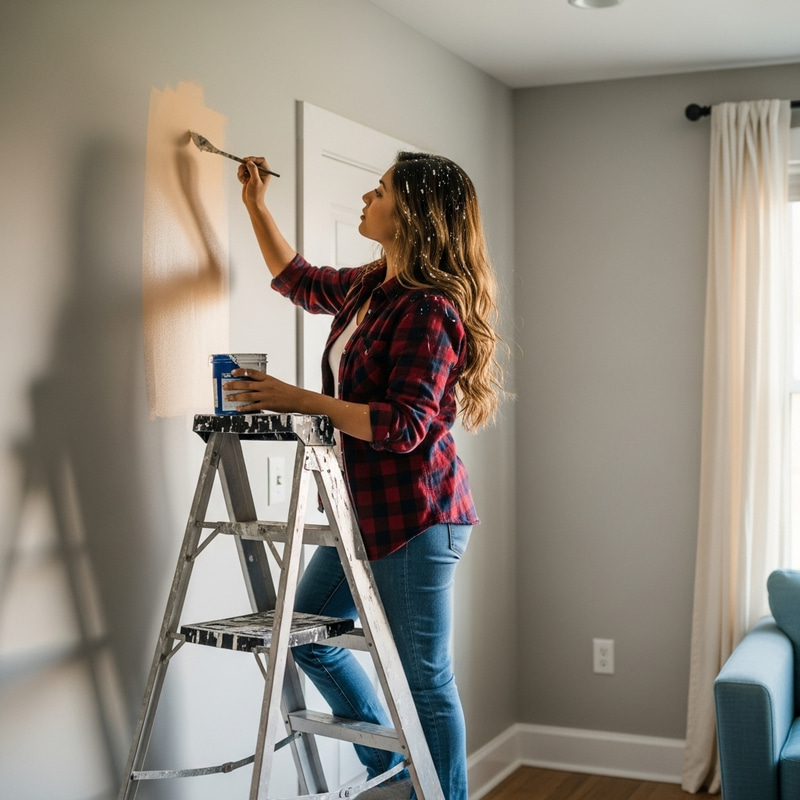 Blond Woman Painting Living Room Wall - Ethereal Tranquility Blond Woman Painting Living Room Wall - Ethereal Tranquility