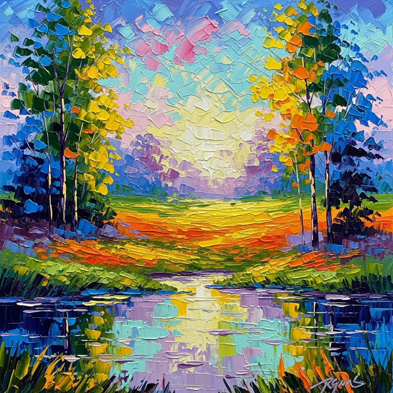 Vibrant Abstract Landscapes in Impressionist Style Vibrant Abstract Landscapes in Impressionist Style