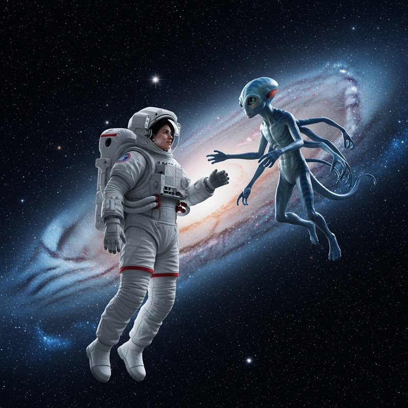 Astronaut and Alien Encounter in Space Astronaut and Alien Encounter in Space