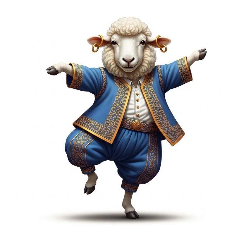 Draw a dancing sheep in elegant attire Draw a dancing sheep in elegant attire
