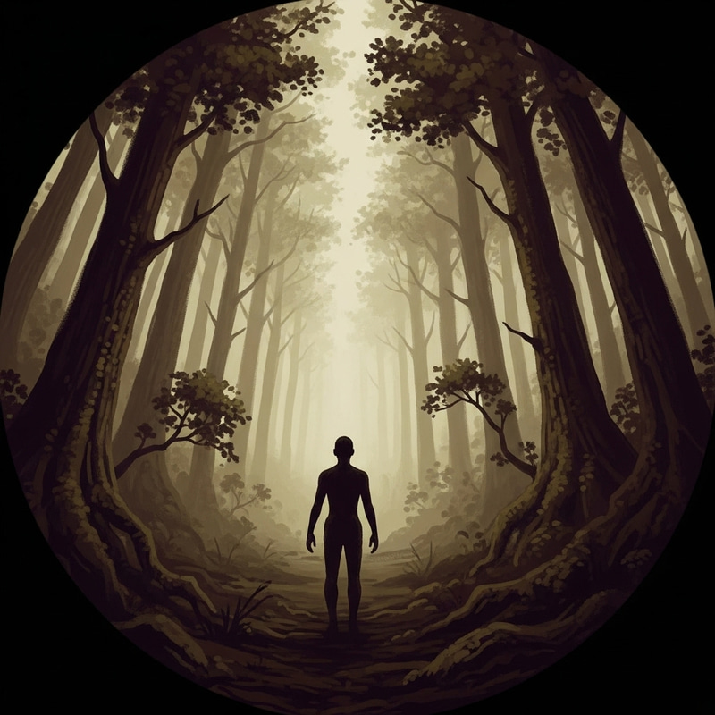 Enigmatic Figure Vanishing into Mist - Fantasy Forest Painting Enigmatic Figure Vanishing into Mist - Fantasy Forest Painting