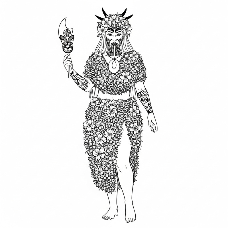 Powerful and Serene Earth Mother: Maori Art Inspired Full-Body Scene