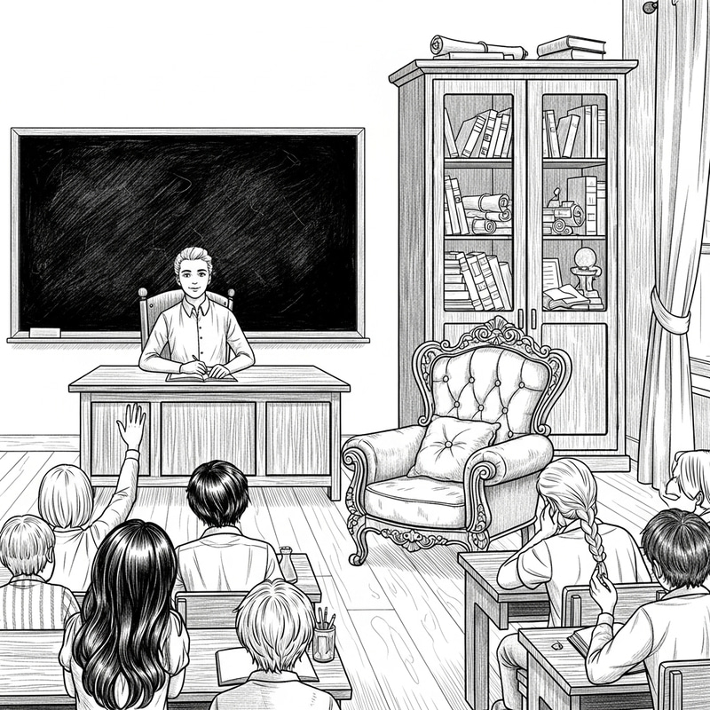Classroom Drawing with Armchair, Blackboard, and Cabinet Classroom Drawing with Armchair, Blackboard, and Cabinet