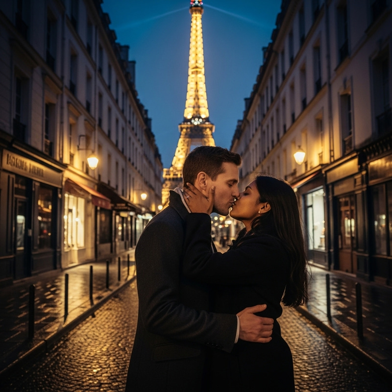 French Kiss - Romantic Moment in Paris with Eiffel Tower French Kiss - Romantic Moment in Paris with Eiffel Tower