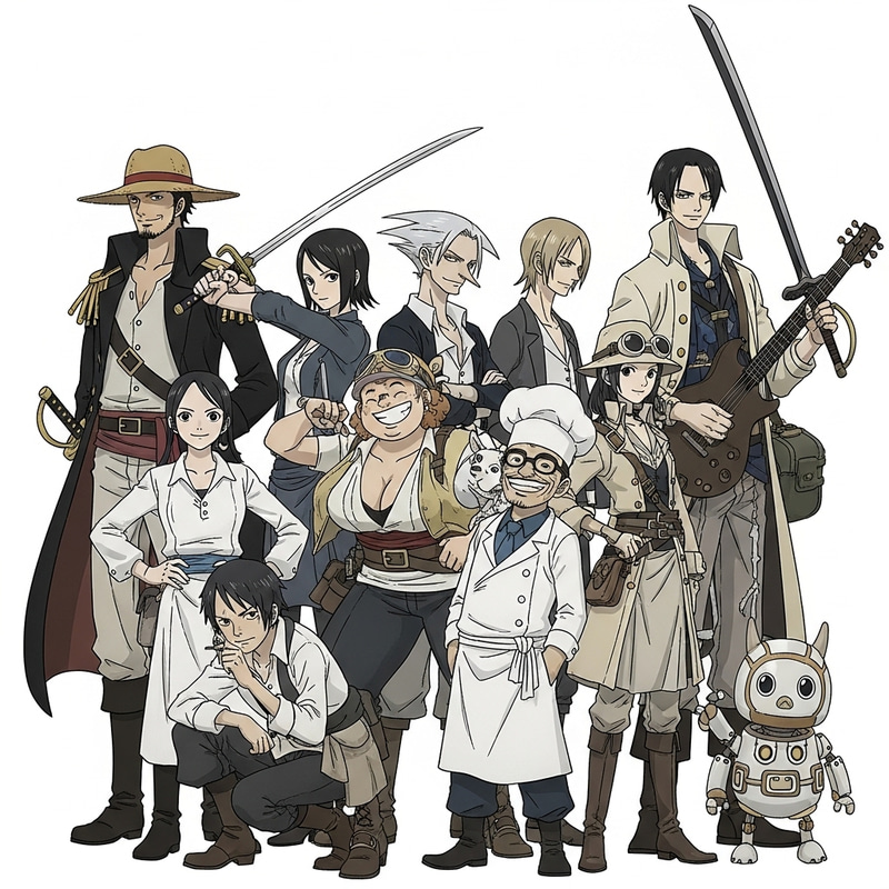 Straw Hat Crew - Adventurers in Silent Voice Meiji Art Style Straw Hat Crew - Adventurers in Silent Voice Meiji Art Style