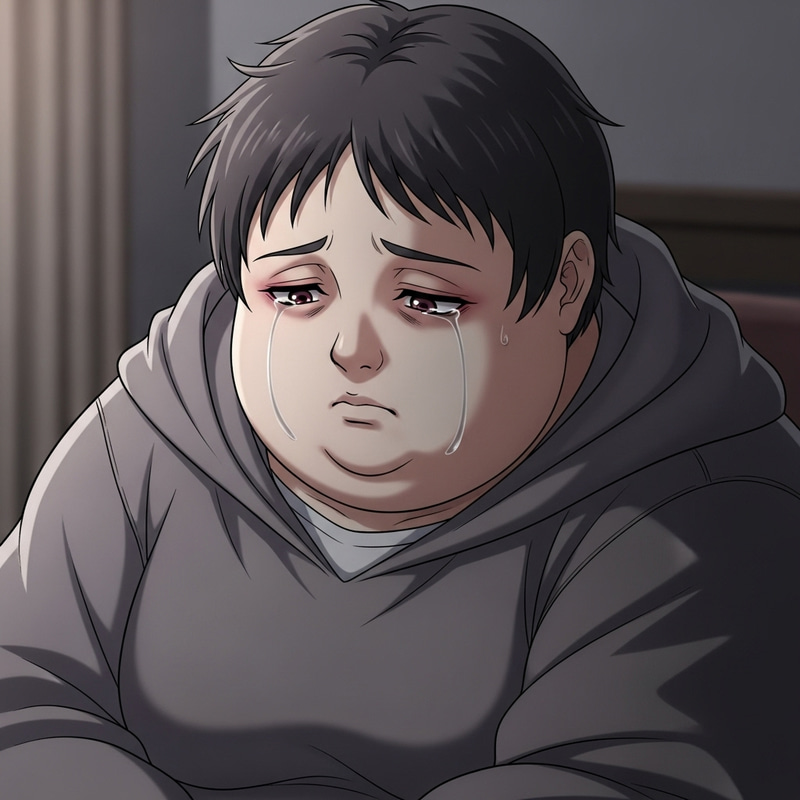 Sad Chubby Character - Cartoon Figure Expressing Sorrow