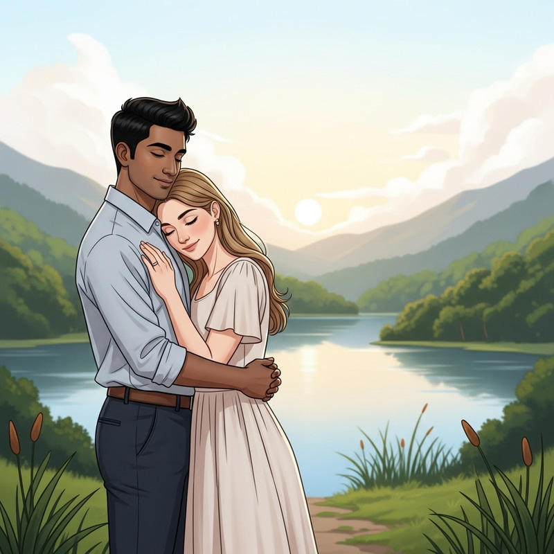 Romantic Love Image with Couple in Serene Setting Romantic Love Image with Couple in Serene Setting