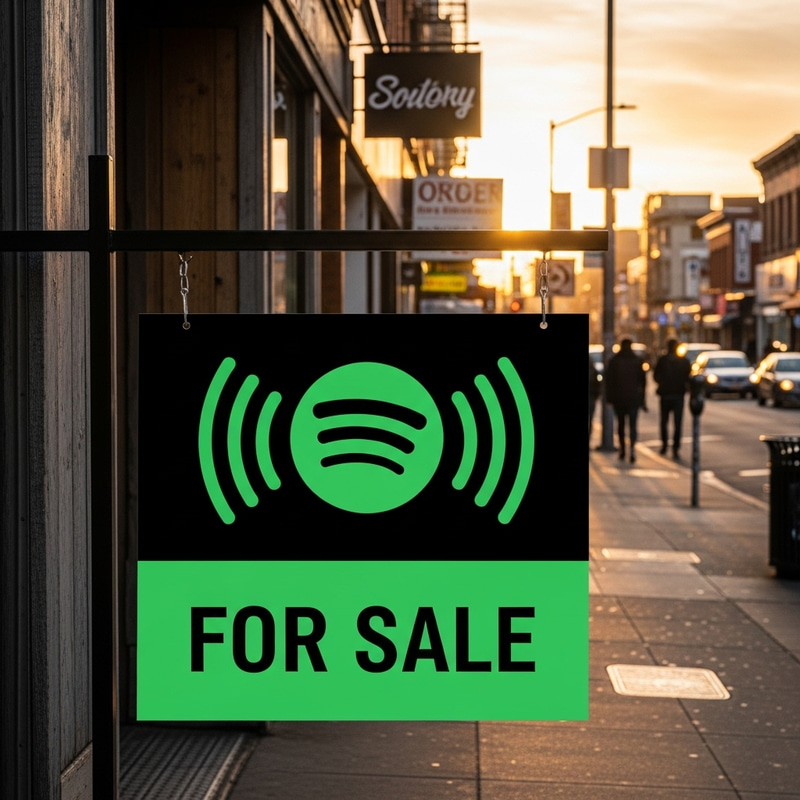 Bright Green Spotify-Styled 'For Sale' Sign in City Street