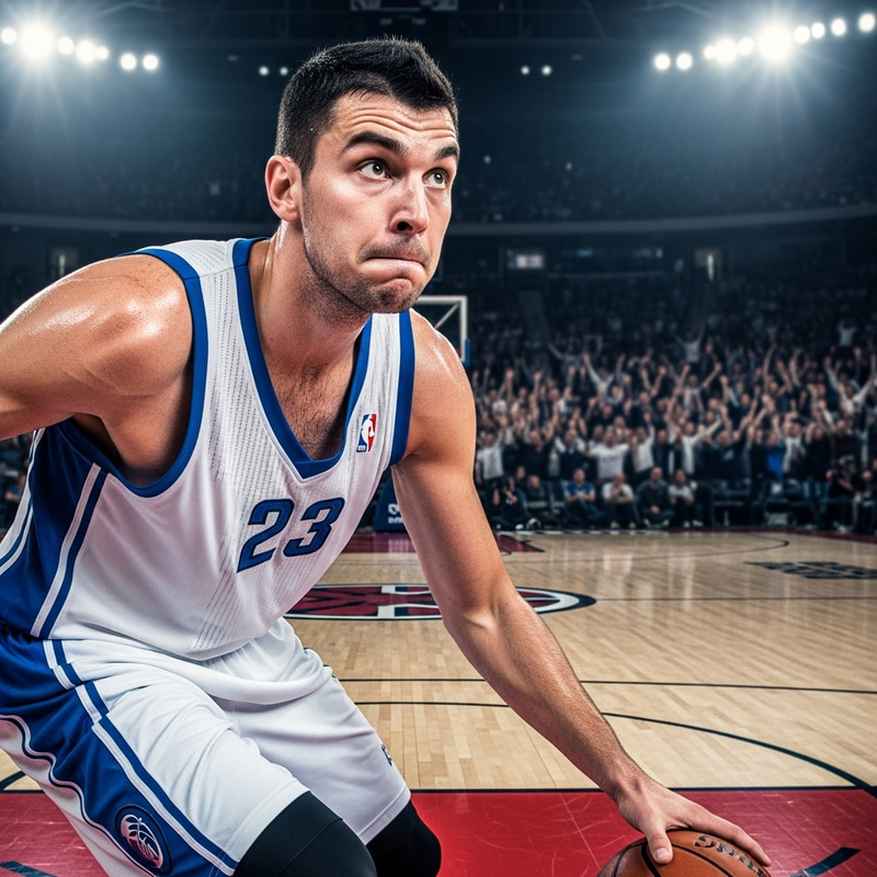 Tall Caucasian Basketball Player Mid-Action Tall Caucasian Basketball Player Mid-Action