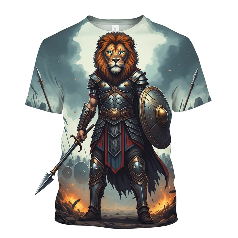 Powerful Warrior Lion T-Shirt Design | Epic Battle Scene Powerful Warrior Lion T-Shirt Design | Epic Battle Scene