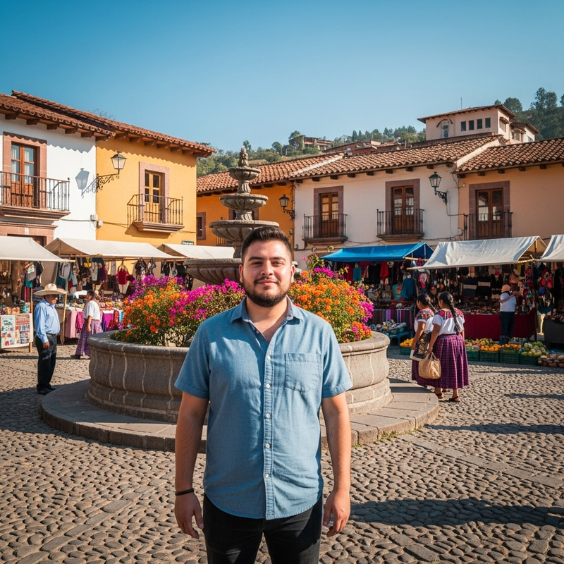 24-Year-Old Hispanic Man with Short Beard in Mexican Village
