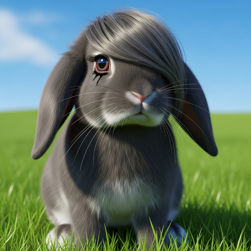 Emo Bunny: Captivating Rabbit in Emo Style in Grass Field Emo Bunny: Captivating Rabbit in Emo Style in Grass Field