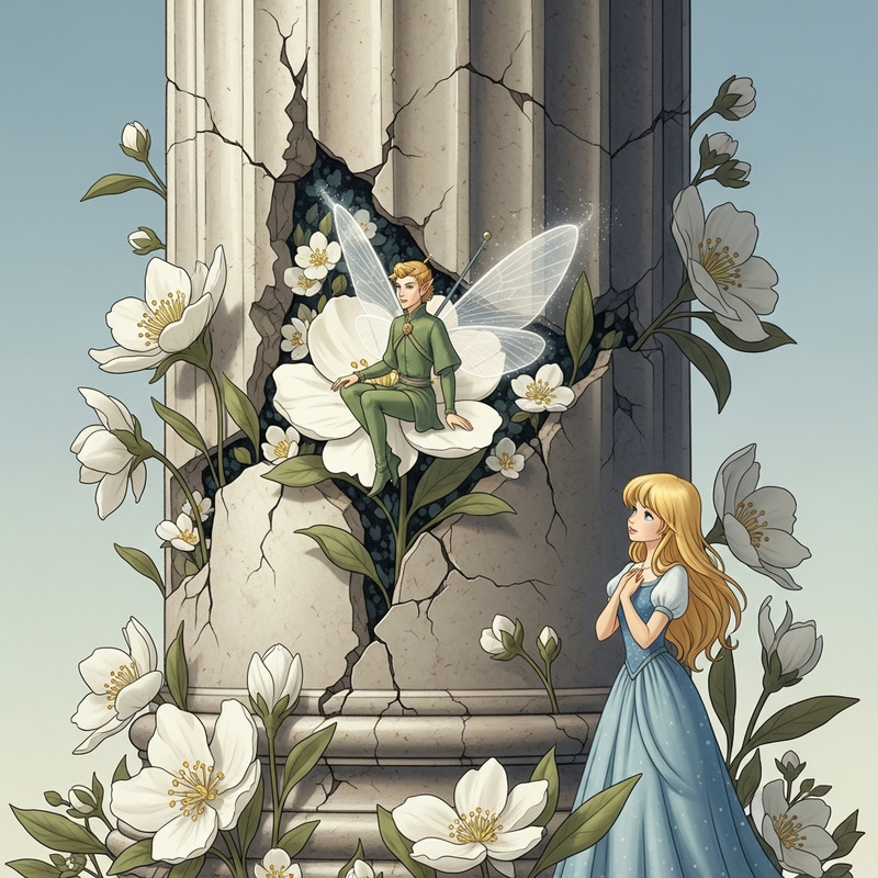 Enchanting Blooming White Flowers and Fairy Tale Characters Enchanting Blooming White Flowers and Fairy Tale Characters