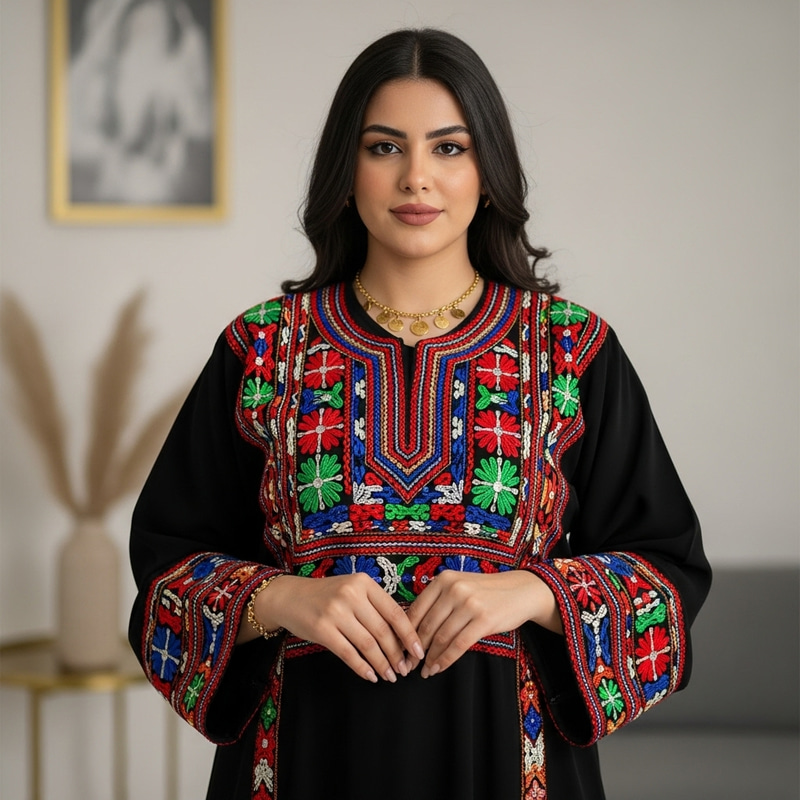 Palestinian Woman in Traditional Clothing: Cultural Elegance Palestinian Woman in Traditional Clothing: Cultural Elegance