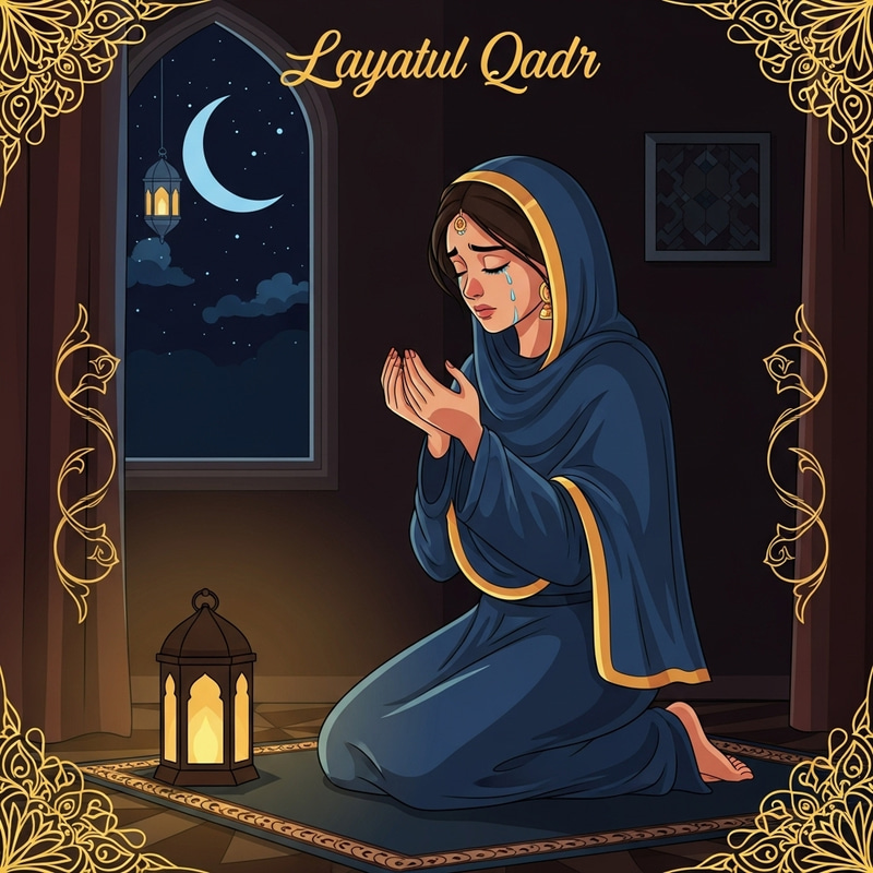Devout South Asian Woman Fasting and Praying on Laylatul Qadr Night Devout South Asian Woman Fasting and Praying on Laylatul Qadr Night
