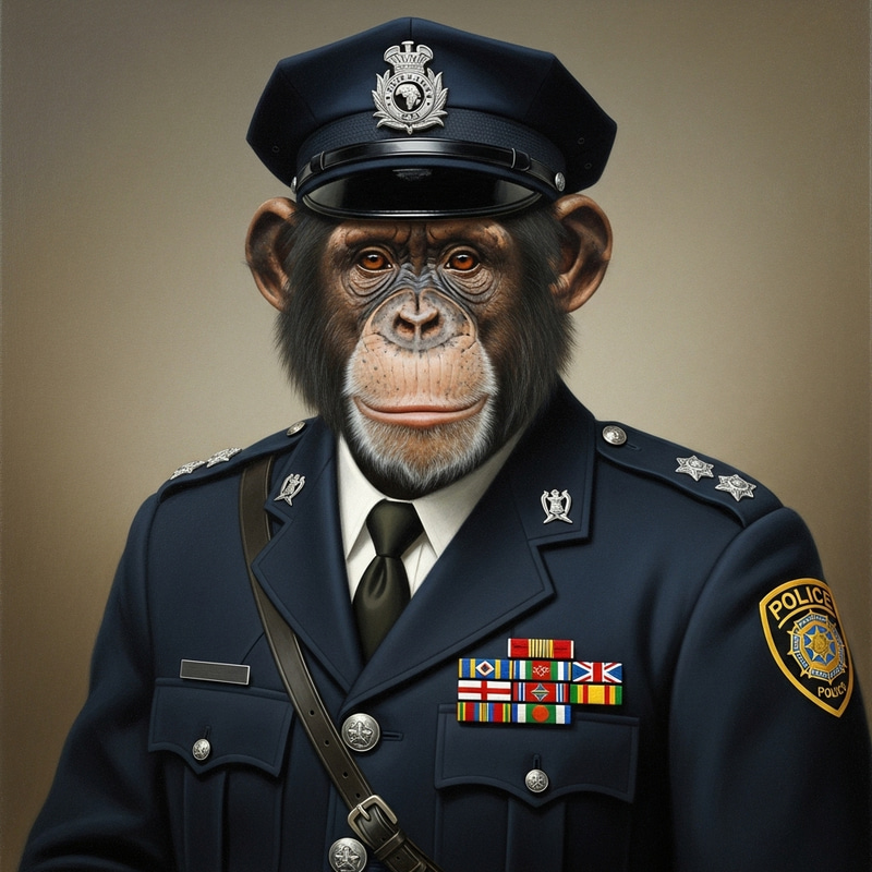 Chimpanzee in Police Uniform Portrait