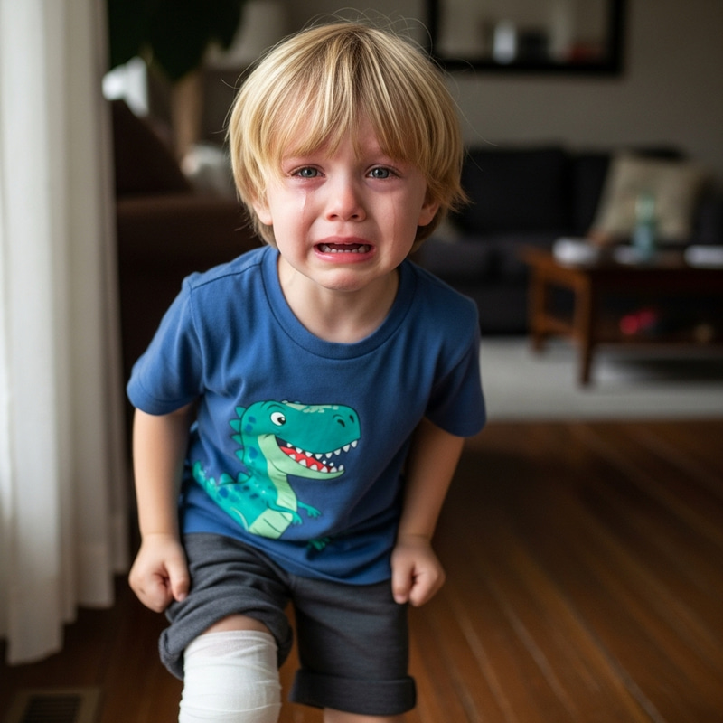 Young Boy with Blond Hair Crying - Injured Right Knee Young Boy with Blond Hair Crying - Injured Right Knee